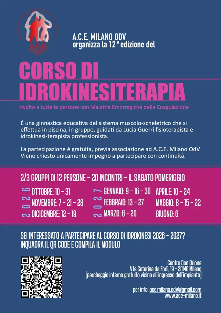 Locandina progetto ACE Milano di Idrokinesiterapia 2026-2027