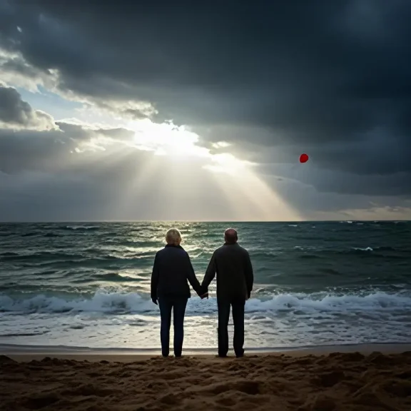 Un uomo e una donna sulla spiaggia di fronte al mare si tengono per mano